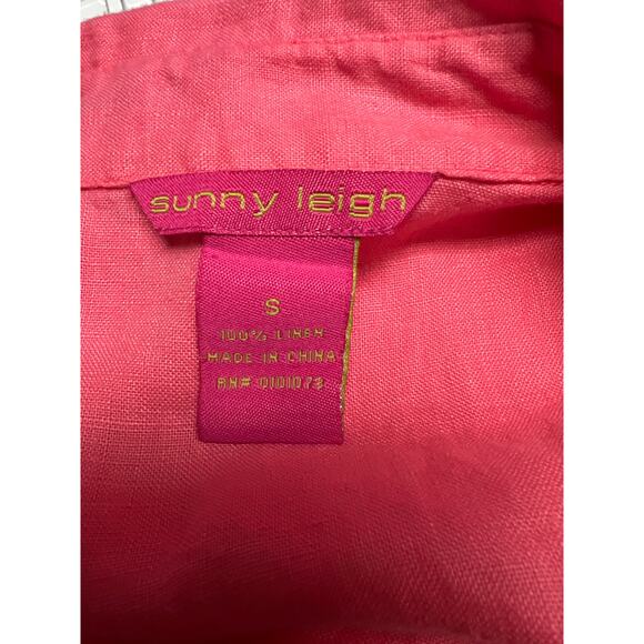 Sunny Leigh Coral Pink Sleeveless Easy Care Linen Button Up Shirt Size Small - Picture 3 of 4